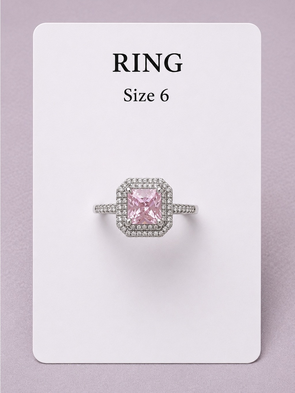 Size 6 Pink Square Halo Ring with Pavé Band